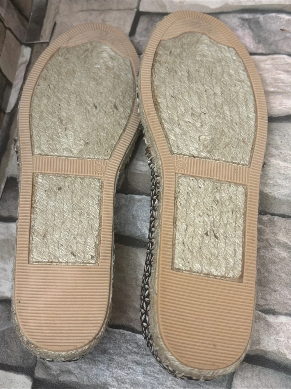 Brighton Rattan black and tan geometric floral print espadrilles